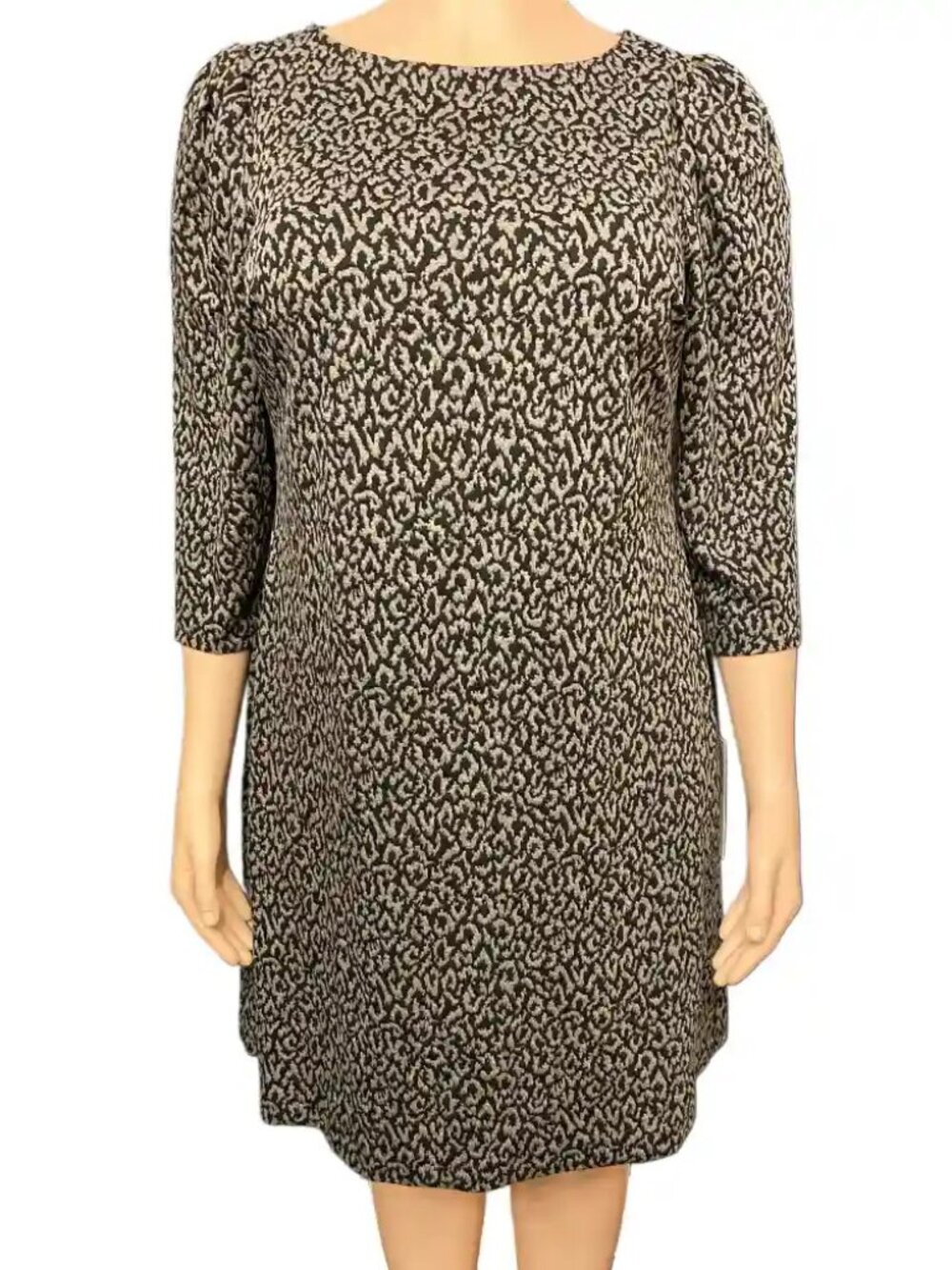 Calvin Klein Black and Tan Abstract Print Shift Dress
